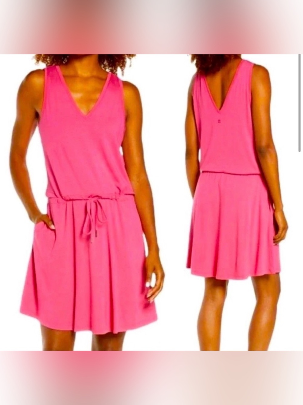 Sweaty Betty Tayberry Pink Drawstring Take It Easy Drop Waist Dress Small NWOT